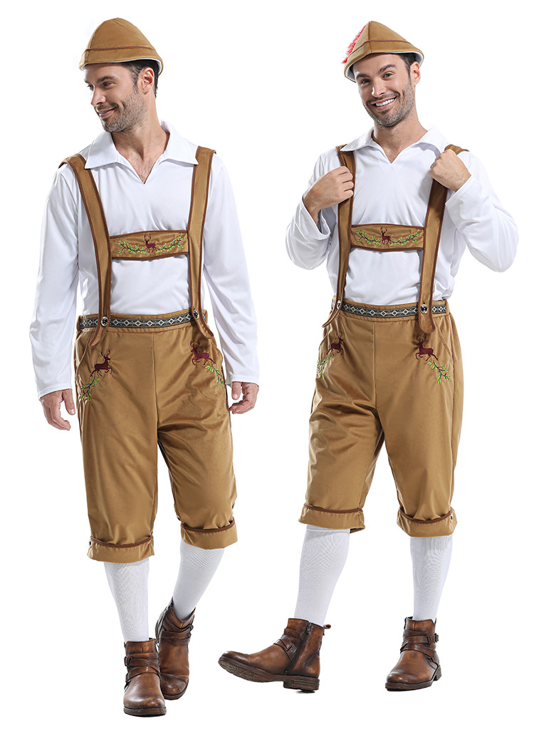 Mens Traditional Oktoberfest Lederhosen Costume Set Bavarian Cultural Outfit